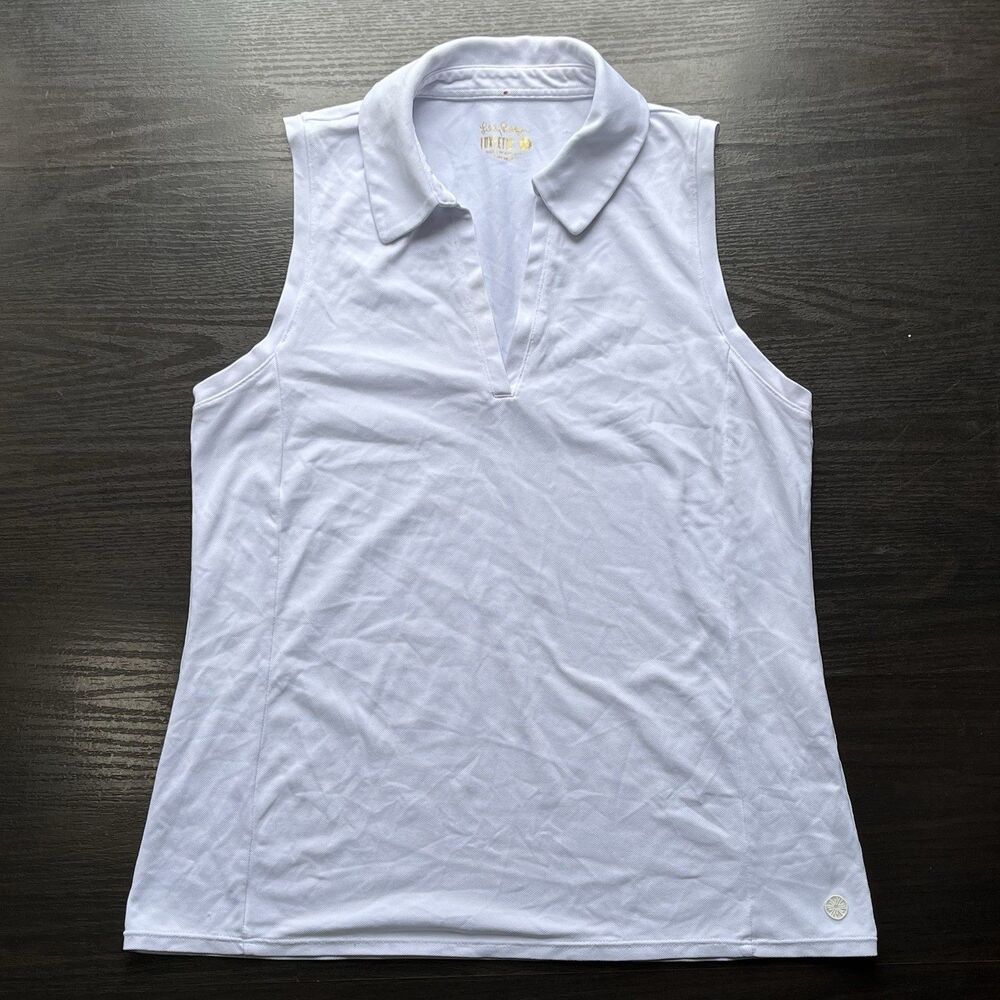 Lilly Pulitzer Luxletic Imara Sleeveless Polo Top M White UPF 50 Golf Tennis